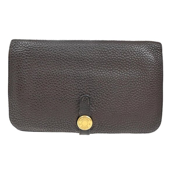HERMES Logos Dogon GM Long Bifold Wallet Togo Leather Brown GHW 86YH814 - Picture 2 of 16